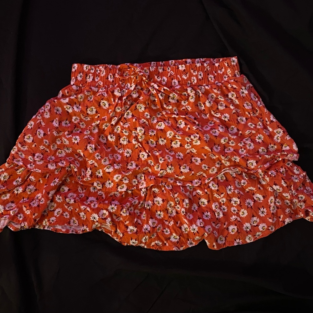 Gypsies and moondust orange & floral ruffled skirt
